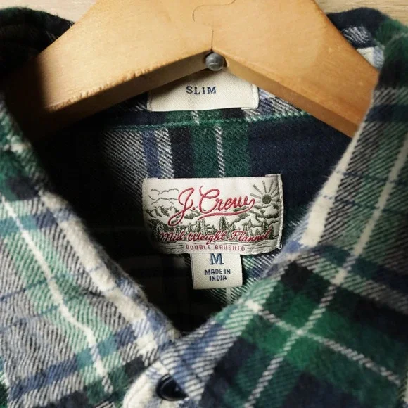J Crew Slim Double Brushed Flannel Plaid Long Sleeve Button Down Men Medium - Picture 3 of 6
